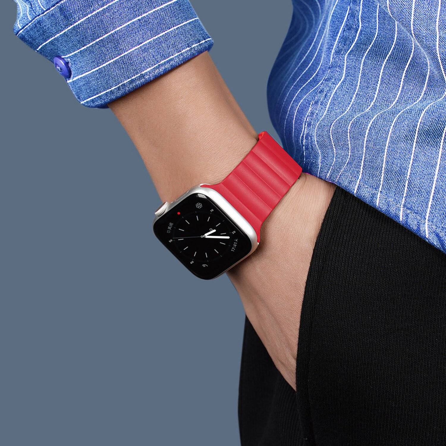 Dux Ducis Magnetband Uhrenarmband kompatibel mit Apple Watch 7/6/5/4/3/2 / SE (41 x 40 x 38 mm) Rot
