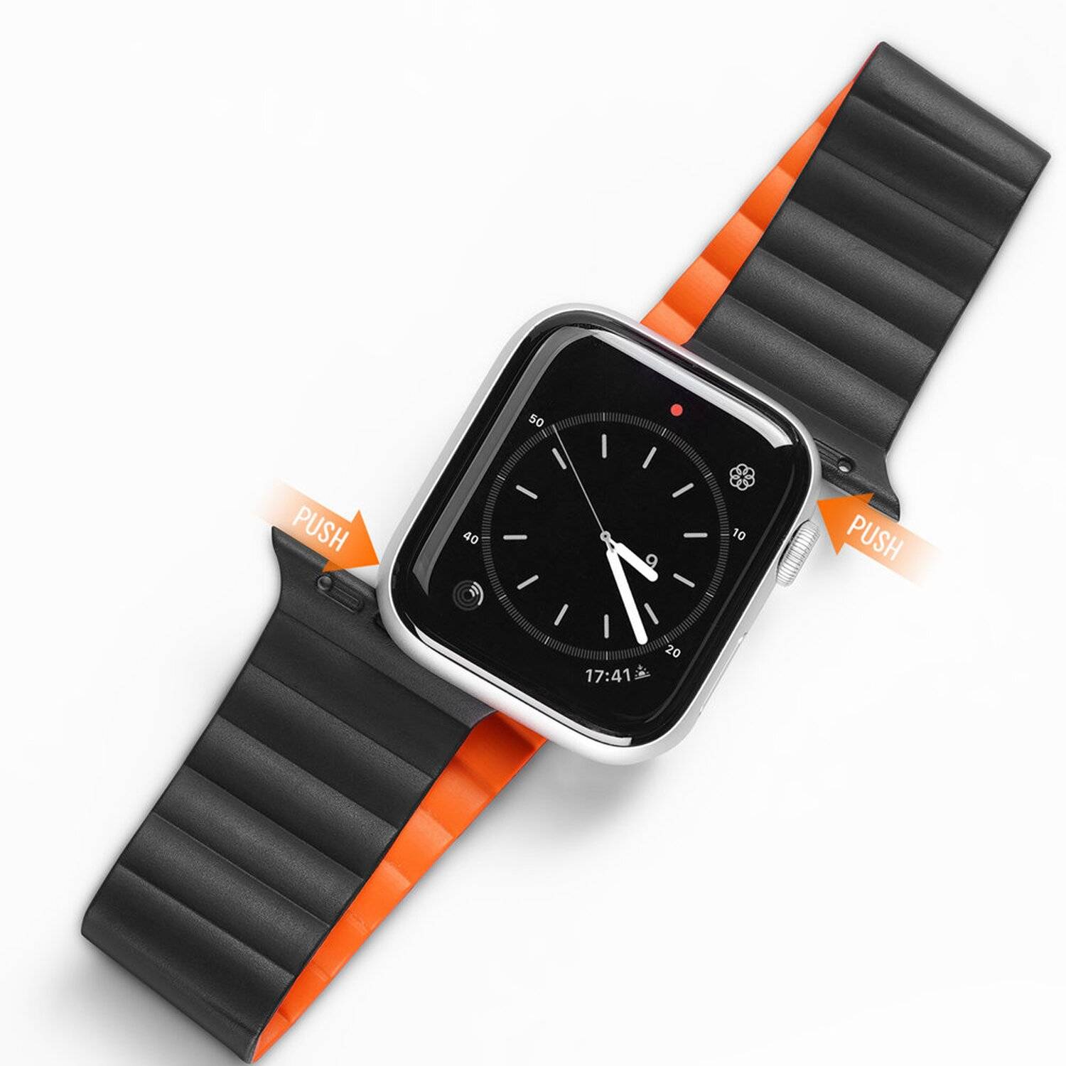 Dux Ducis Magnetband Uhrenarmband kompatibel mit Apple Watch 7/6/5/4/3/2 / SE (45 x 44 x 42 mm) Schwarz l Orange