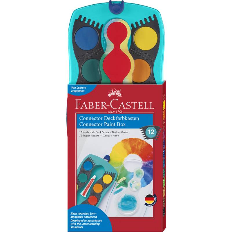 FABER-CASTELL Deckfarbkasten CONNECTOR, 12 Farben, türkis