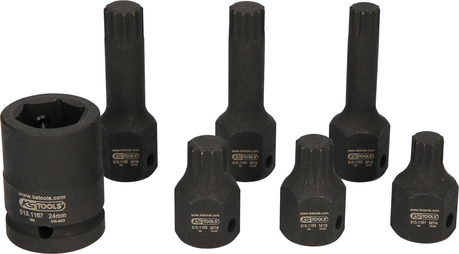 KS TOOLS 1/2" Spezial-Kraft-Bit-Stecknuss-Satz Vielzahn, 7-tlg M14-M18