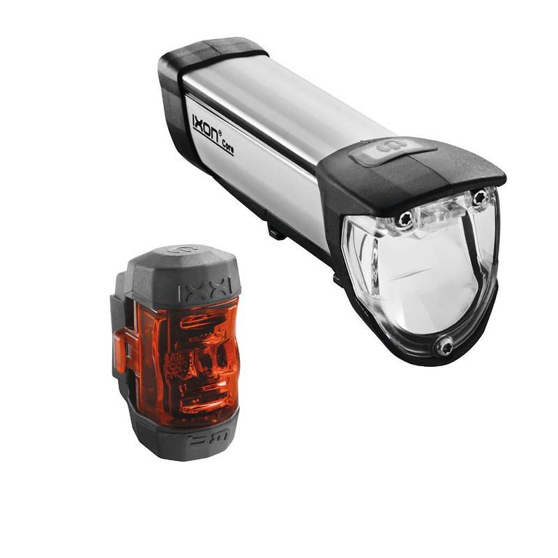 Busch & Müller 180L/383 Akku-Leuchtenset "IXON Core" & "Ixxi", LED, Ladegerät & Kabel, schwarz/grau (1 Set)