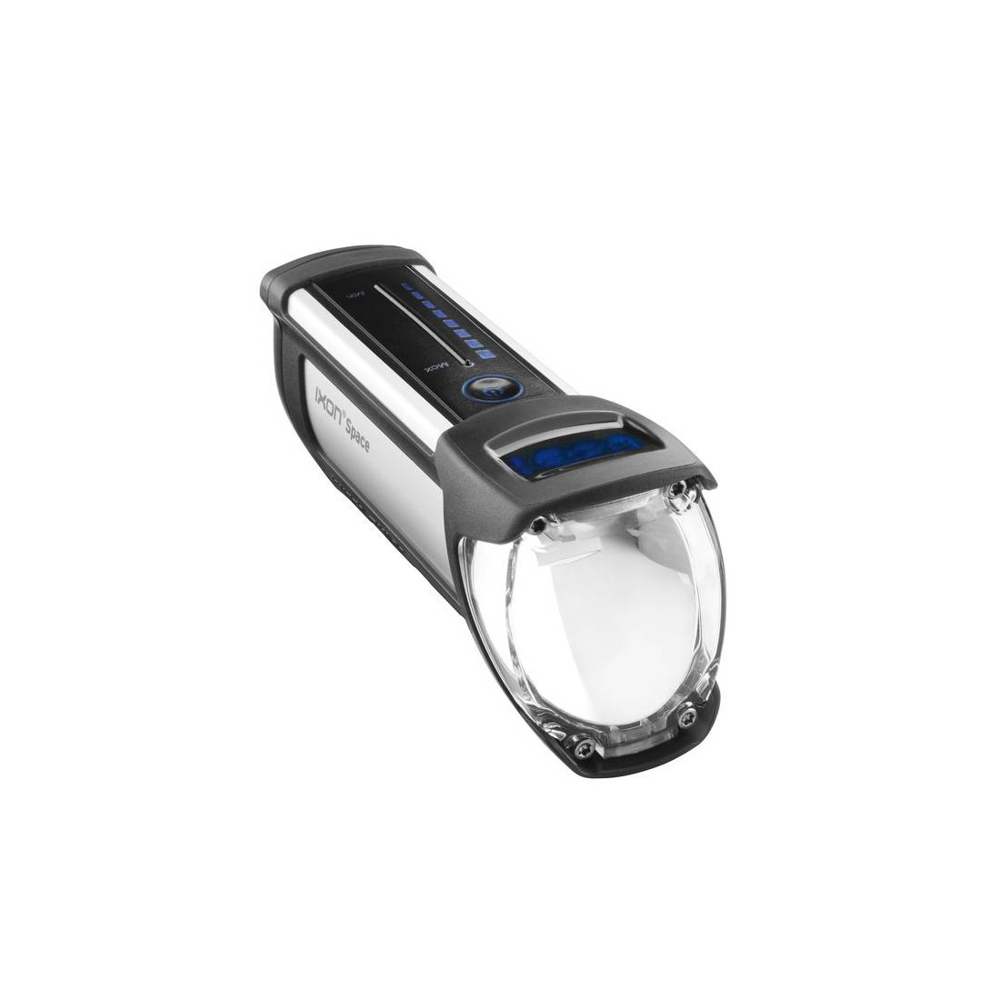 Busch & Müller 196L Akku-Scheinwerfer "Ixon Space", LED, Lenkermontage, 150 Lux, mit Netzteil, schwarz/silber