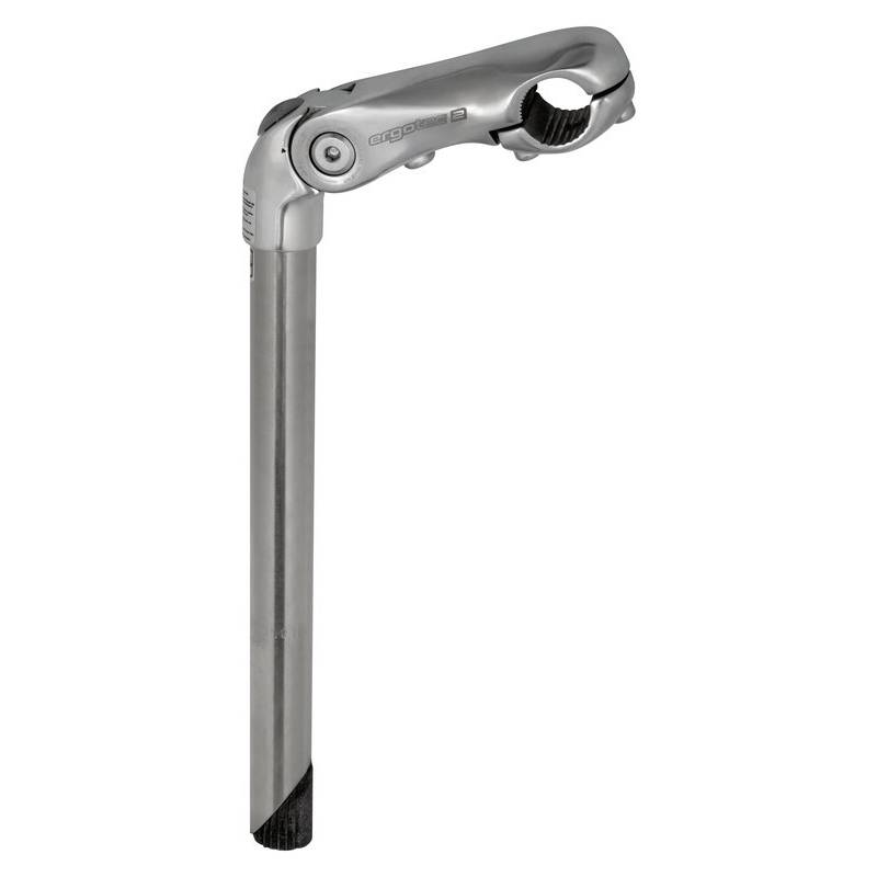 ergotec 33704001 1-1/8" Vorbau "Kobra Vario", Schaft: 300 mm, Länge: 90 mm (-10/+50°), Lenker: 25,4 mm, Alu, silber
