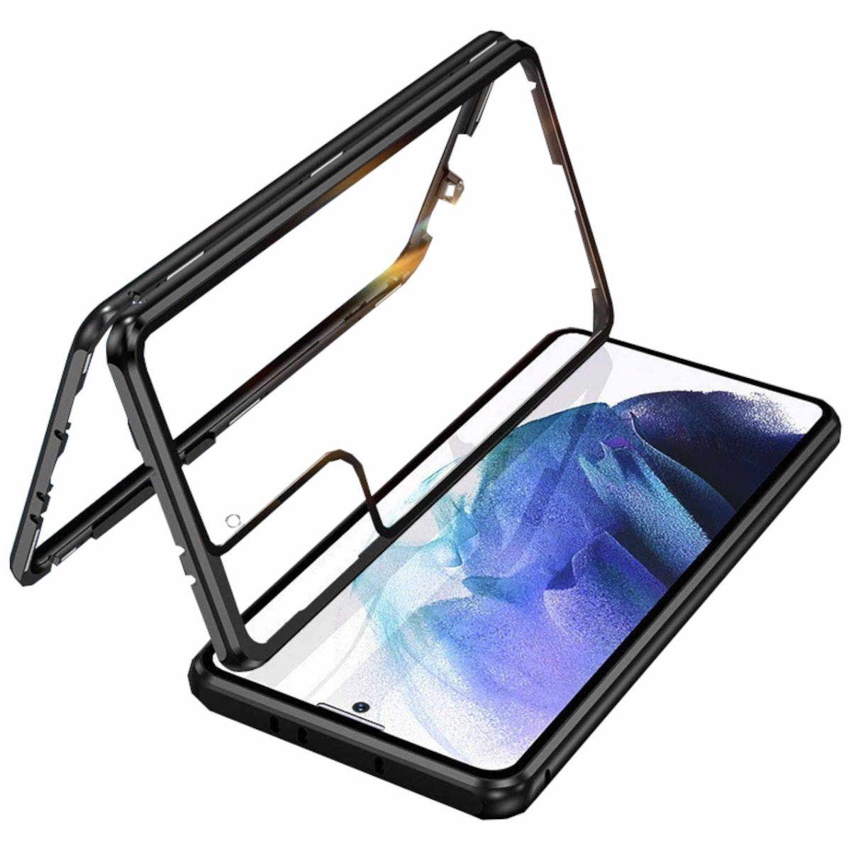 Für Samsung Galaxy S22 Plus Beidseitiger 360 Grad Magnet / Glas Case Hülle Handy Tasche Bumper Schwarz