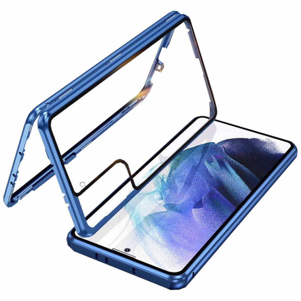 Für Samsung Galaxy S22 Plus Beidseitiger 360 Grad Magnet / Glas Case Hülle Handy Tasche Bumper Blau