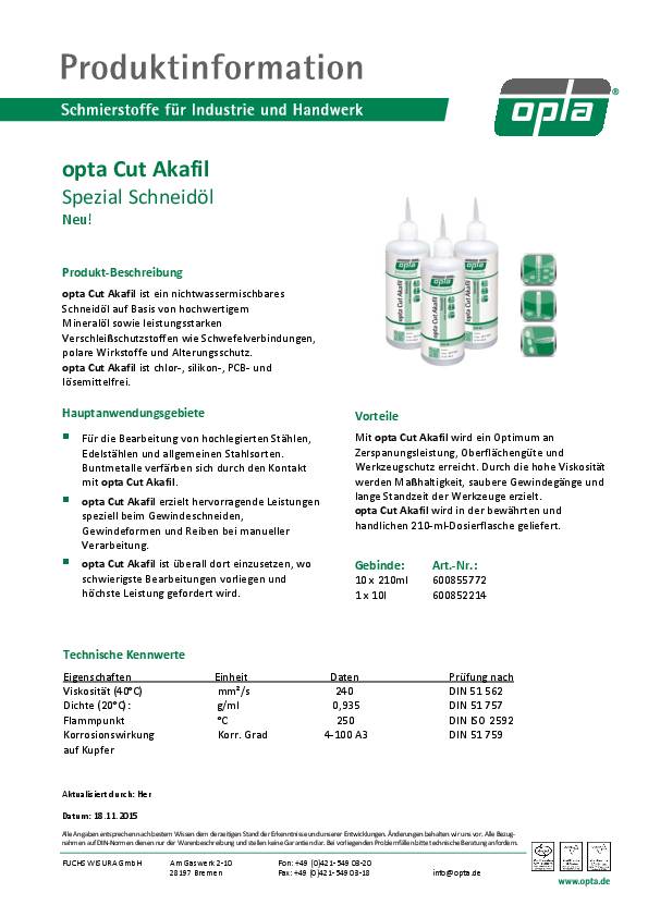 Gewindeschneidöl Cut Akafil 10l Kanister OPTA