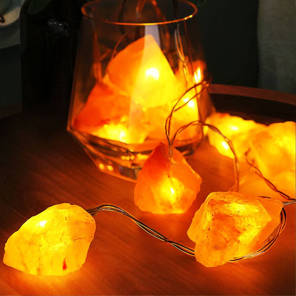 Lichterkette LED Salzkristalle Himalaya Salzlichterkette Lichterkette Batterien Salzkristalllampe, Timer, 10x LED 0,06W warmweiß, LxBxH 165x4x4 cm