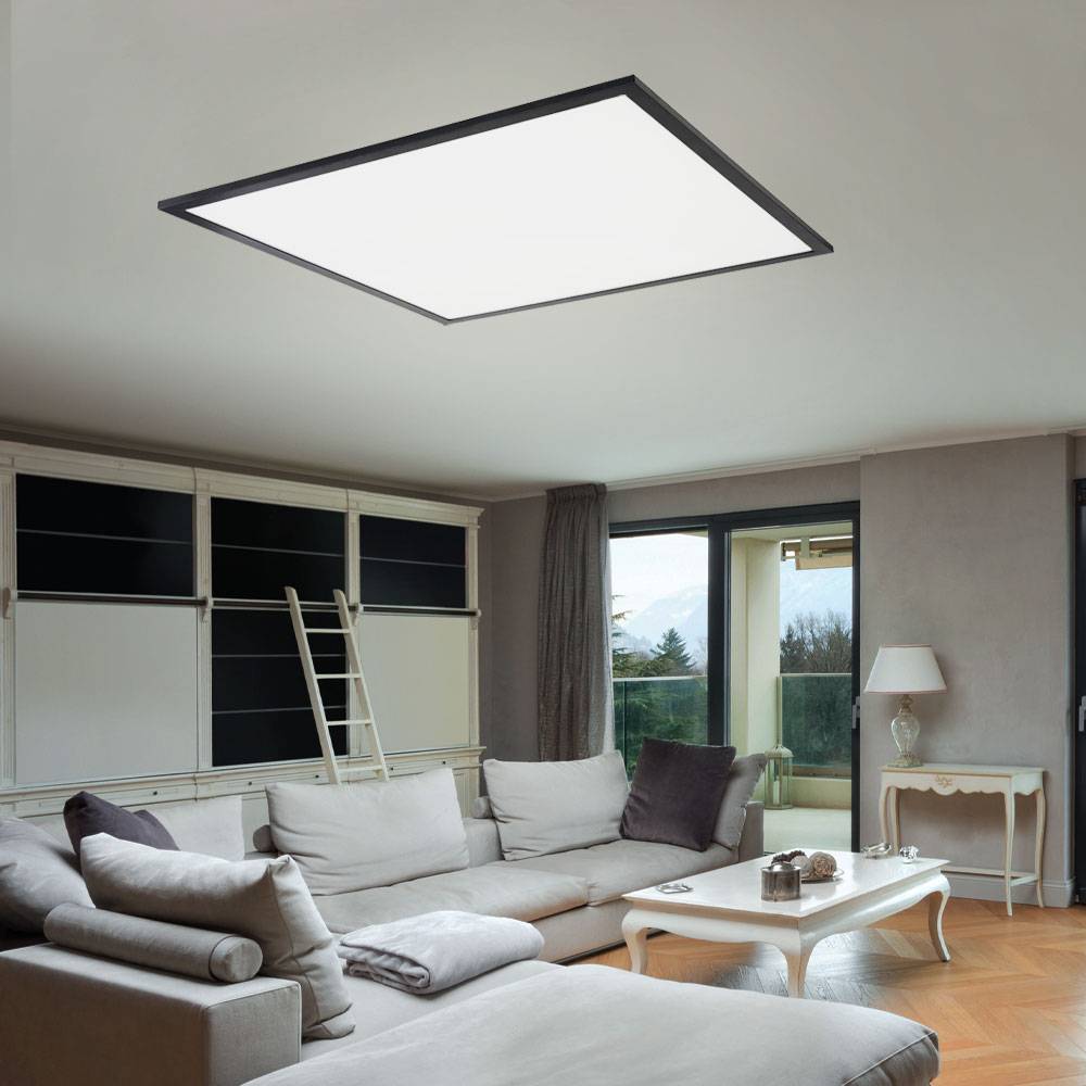 Deckenlampe quadratisch Schlafzimmerlampe weiß Deckenleuchte graphit, LED Aufbau Panel, Alu Acryl, 1x LED 24W 1500lm 3000K warmweiß, LxBxH 45x45x7,5