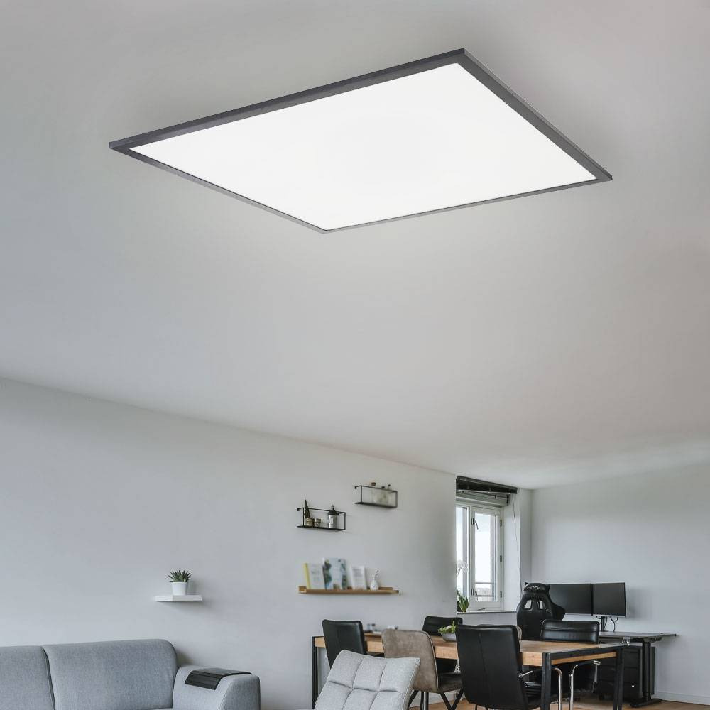 Deckenlampe quadratisch Schlafzimmerlampe weiß Deckenleuchte graphit, LED Aufbau Panel, Alu Acryl, 1x LED 24W 1500lm 3000K warmweiß, LxBxH 45x45x7,5