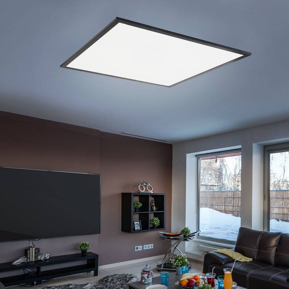 Deckenlampe quadratisch Schlafzimmerlampe weiß Deckenleuchte graphit, LED Aufbau Panel, Alu Acryl, 1x LED 24W 1500lm 3000K warmweiß, LxBxH 45x45x7,5