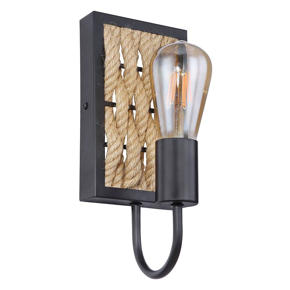 Wandleuchte braun aufwärts rechteckig, aufwärts schwarz matt Hanfseil