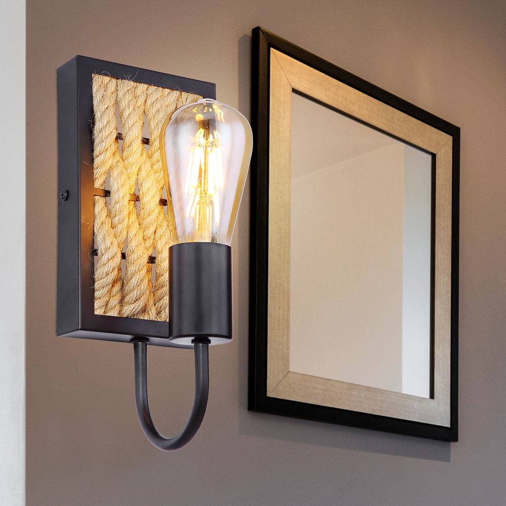 Wandleuchte braun aufwärts rechteckig, aufwärts schwarz matt Hanfseil