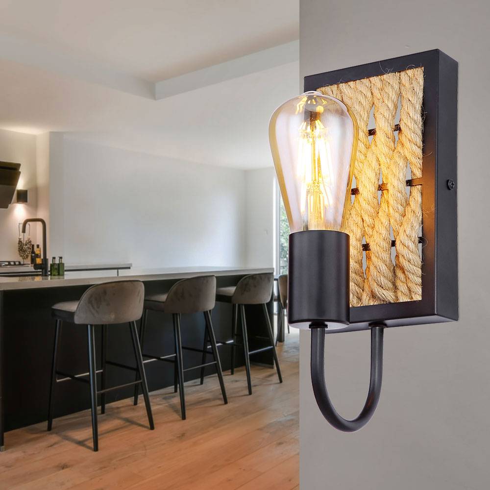 Wandleuchte braun aufwärts rechteckig, aufwärts schwarz matt Hanfseil