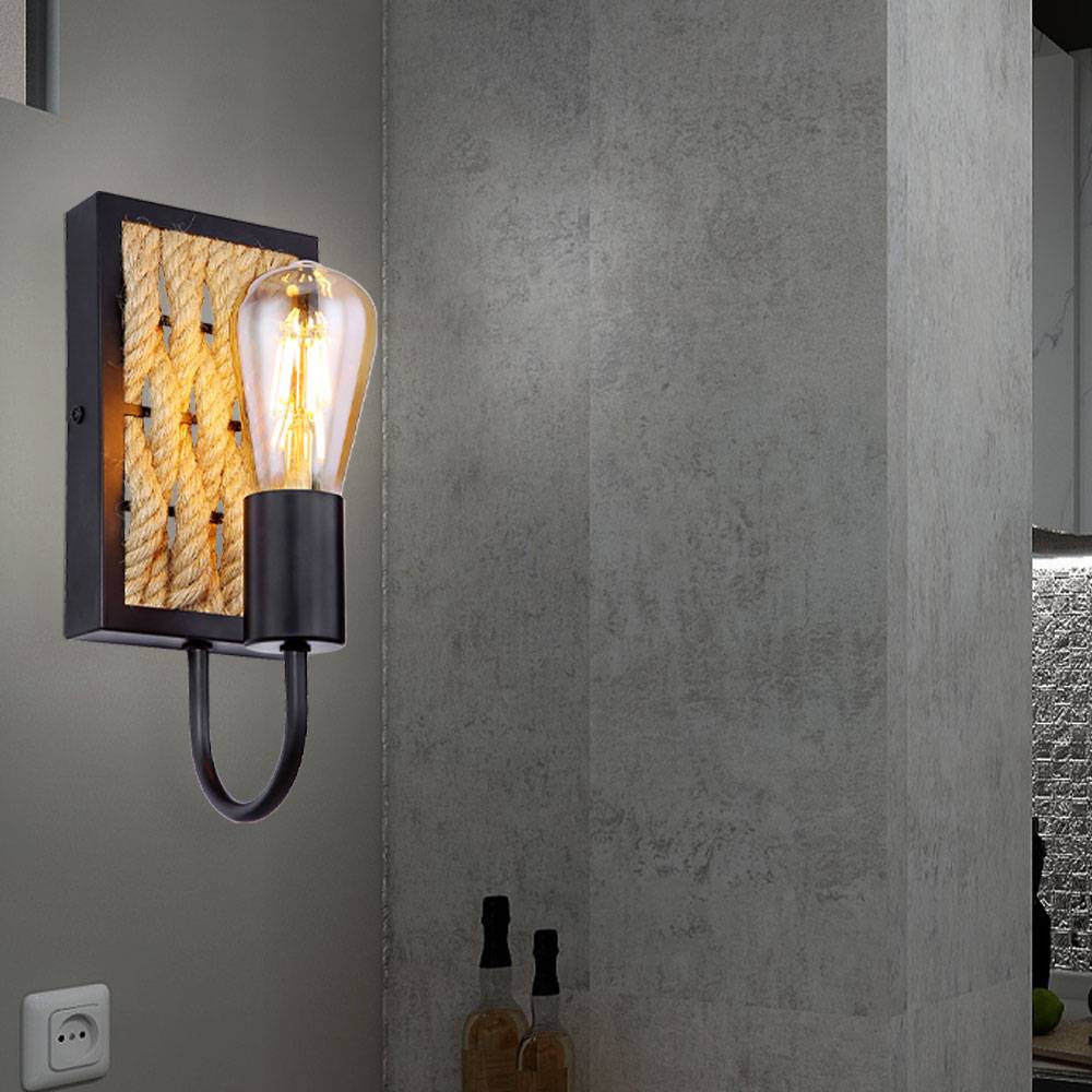 Wandleuchte braun aufwärts rechteckig, aufwärts schwarz matt Hanfseil