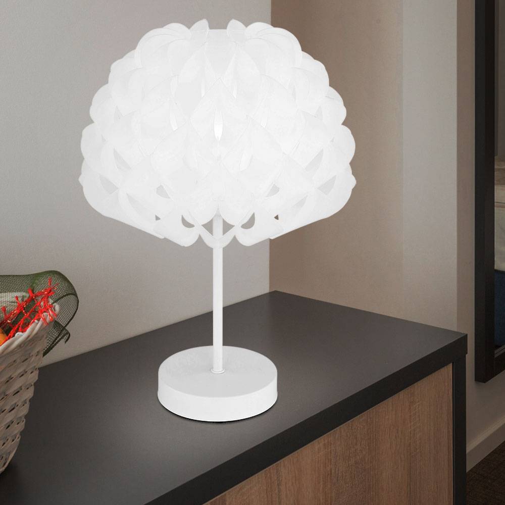 Nachttischlampe Tischlampe weiß Tischleuchte Schlafzimmer, Leseleuchte Dekorbögen, modern, Metall, 1x E14 Fassung, DxH 25x35 cm