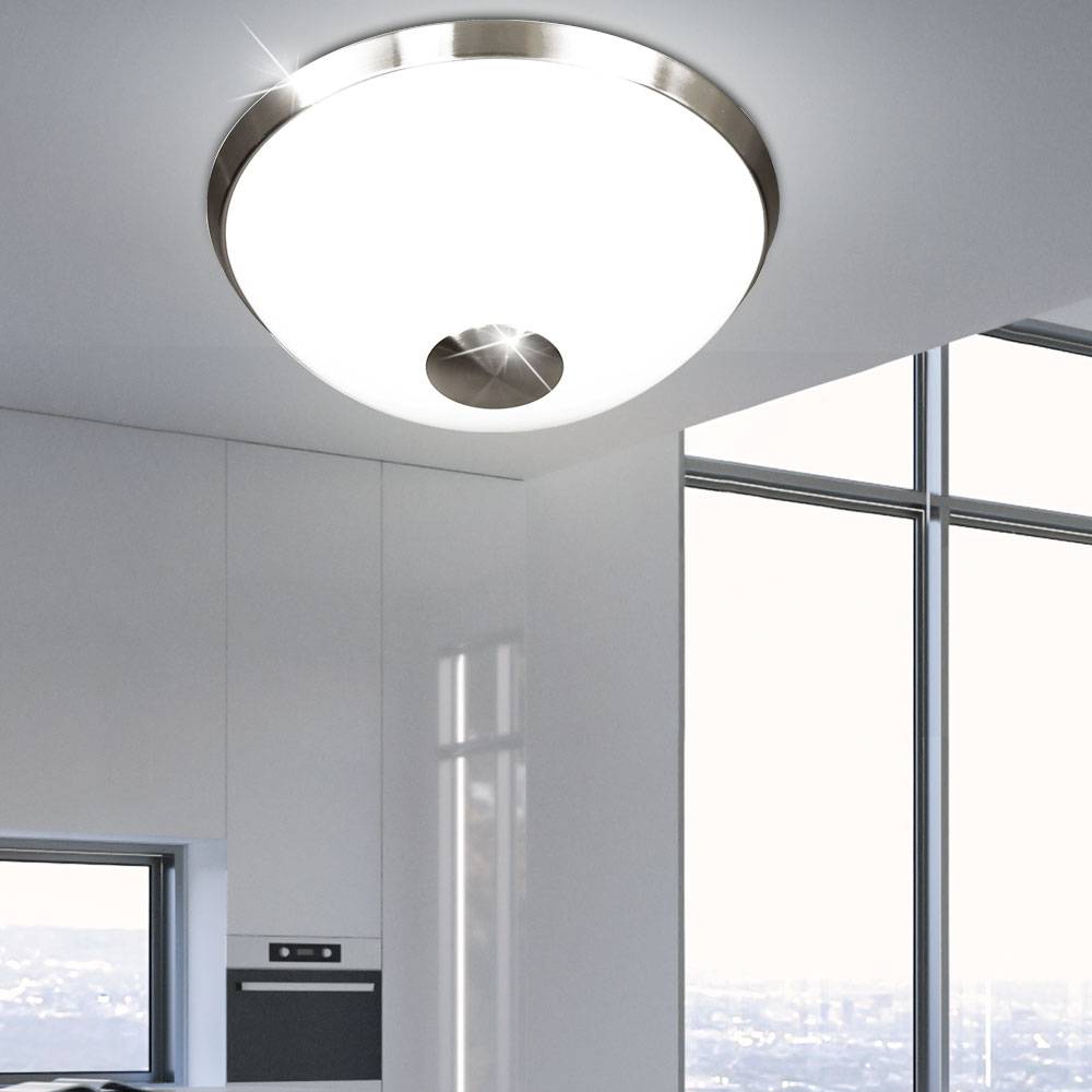 Deckenleuchte Deckenlampe Küchenleuchte LED Flurlampe rund weiß, Kunststoff nickel matt, 16W 1150lm 3000K, DxH 30x14 cm