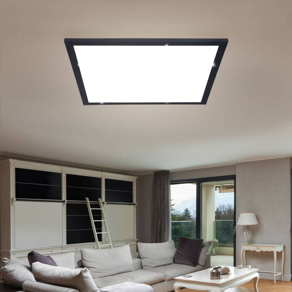 Deckenlampe mit Sternenhimmel Glitzer Deckenleuchte Sternenlampe Decke, Metall weiß graphit opal, 1x LED 12W 750Lm 3000K, HxLxB 6x30x30 cm