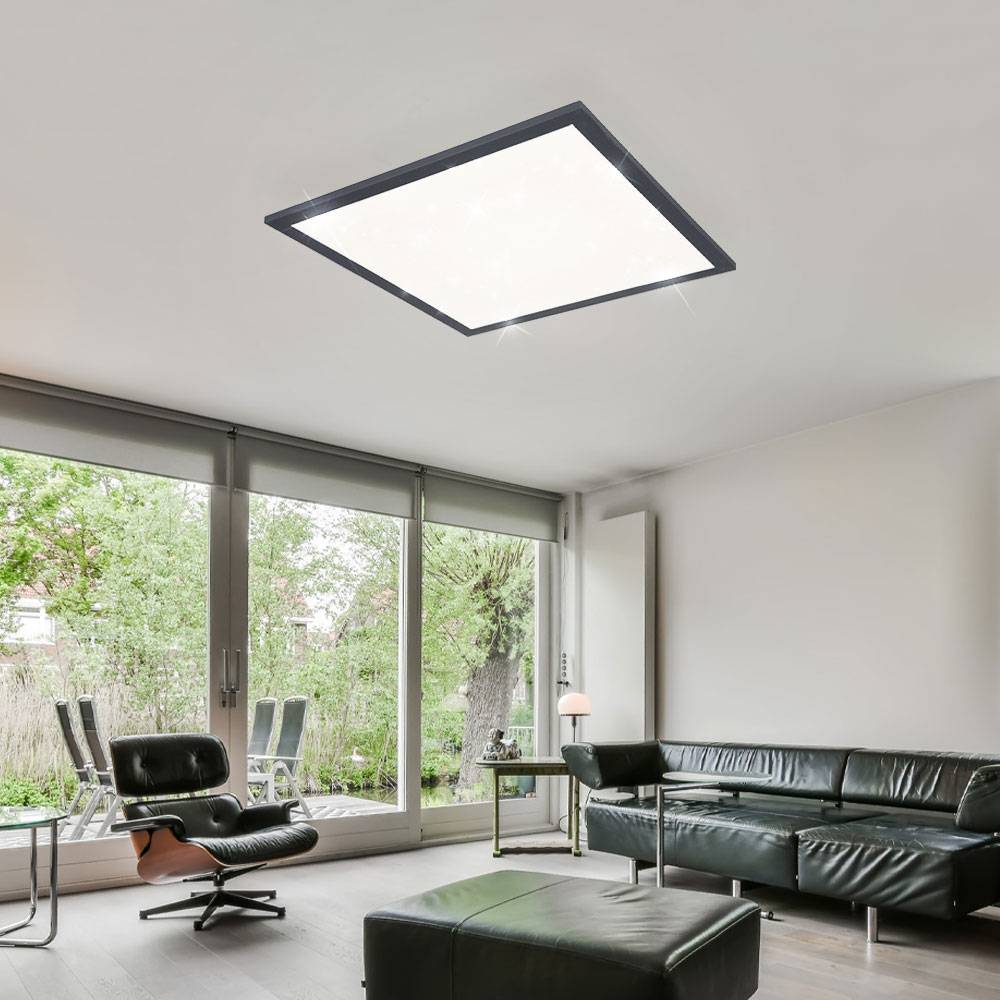 Deckenlampe mit Sternenhimmel Glitzer Deckenleuchte Sternenlampe Decke, Metall weiß graphit opal, 1x LED 12W 750Lm 3000K, HxLxB 6x30x30 cm