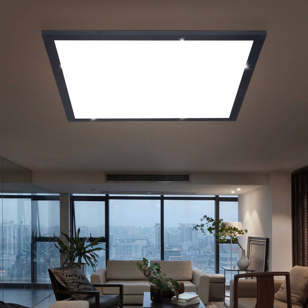 Deckenlampe mit Sternenhimmel Glitzer Deckenleuchte Sternenlampe Decke, Metall weiß graphit opal, 1x LED 12W 750Lm 3000K, HxLxB 6x30x30 cm