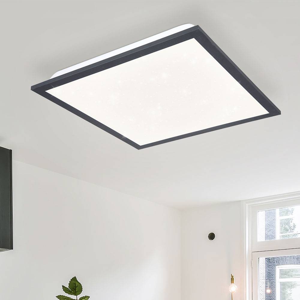 Deckenlampe mit Sternenhimmel Glitzer Deckenleuchte Sternenlampe Decke, Metall weiß graphit opal, 1x LED 12W 750Lm 3000K, HxLxB 6x30x30 cm