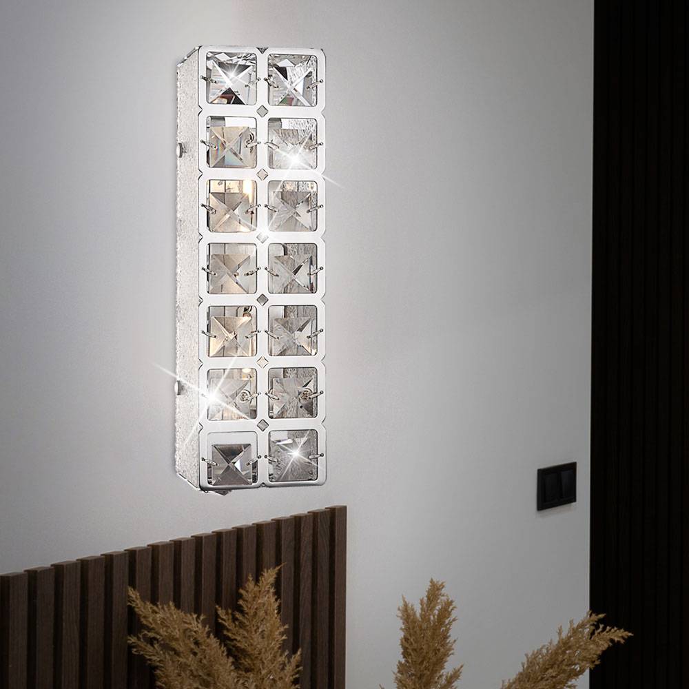 Wandlampe Kristallleuchte LED Wohnzimmerlampe Wandleuchte chrom 2x 5W 2x 400lm warmweiß, LxH 29 x 9 cm, 2er Set