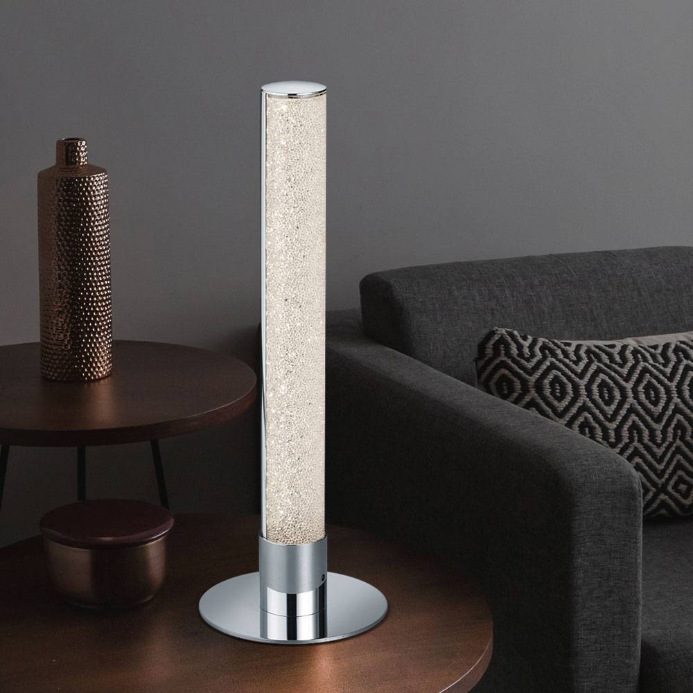 Tischleuchte Tischlampe Beistellleuchte Stimmungslicht Nachtlicht Wohnzimmer, Farbwechsler dimmbar Fernbedienung, Metall chrom klar, 1x RGB LED 5W