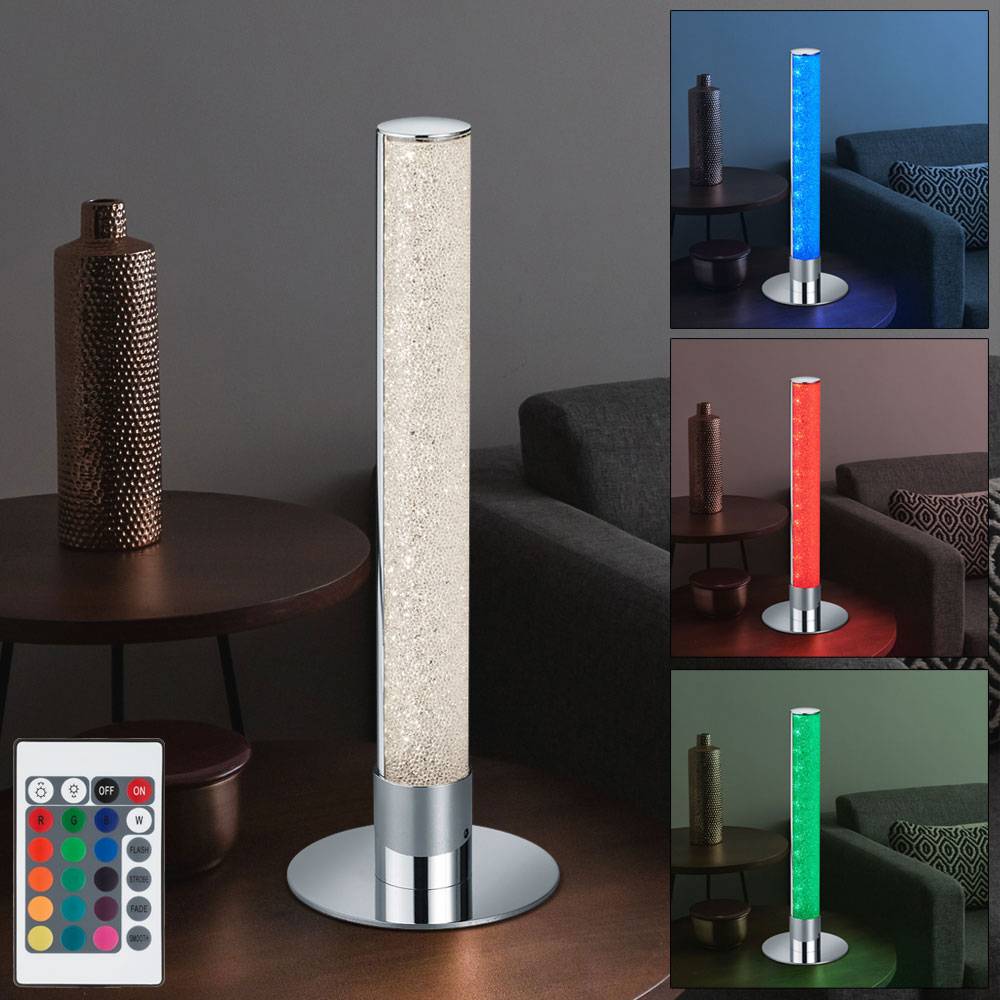 Tischleuchte Tischlampe Beistellleuchte Stimmungslicht Nachtlicht Wohnzimmer, Farbwechsler dimmbar Fernbedienung, Metall chrom klar, 1x RGB LED 5W