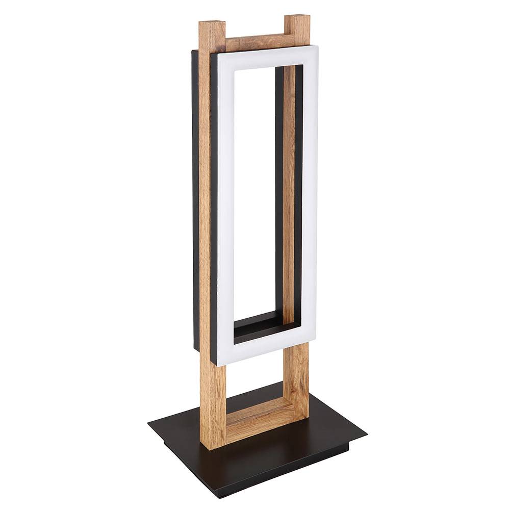 Tischleuchte Holzleuchte Schlafzimmer Tischlampe Vintage, 2 flammig, Metall schwarz MDF dunkelbraun opal, 2x LED 20W 850Lm 3000K, HxLxB 50x20x15cm