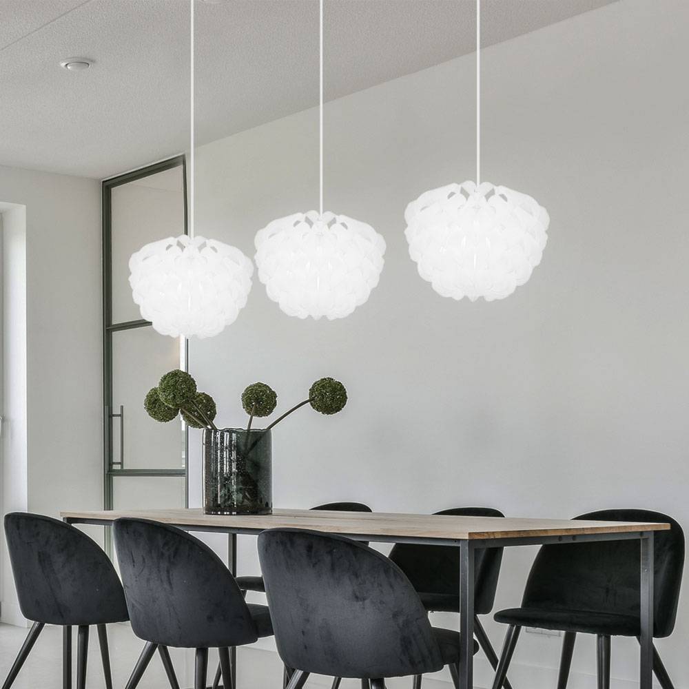 Hängeleuchte weiß Küchenlampe hängend Hängelampe Schlafzimmer, 3 flammig, Dekorbögen, modern, Metall, 3x E14 Fassungen, HxLxB 120x101x26 cm