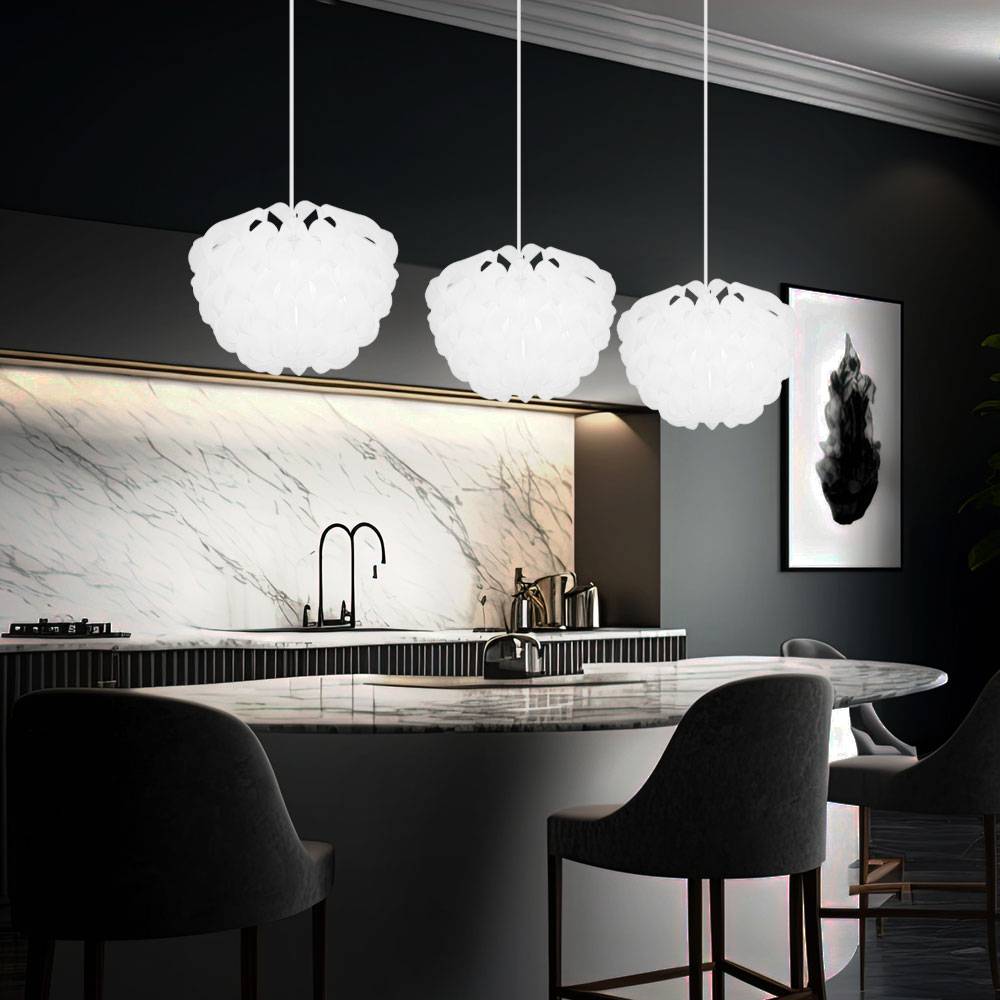 Hängeleuchte weiß Küchenlampe hängend Hängelampe Schlafzimmer, 3 flammig, Dekorbögen, modern, Metall, 3x E14 Fassungen, HxLxB 120x101x26 cm