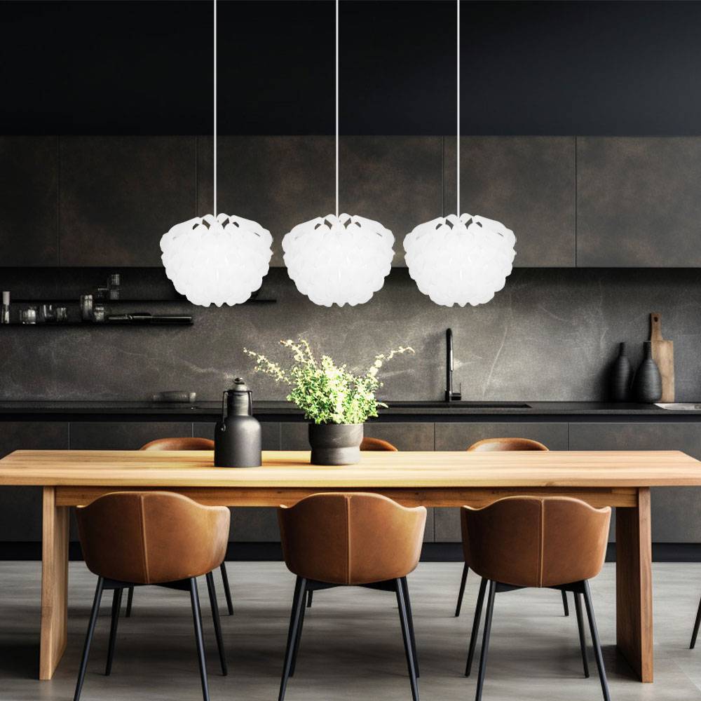 Hängeleuchte weiß Küchenlampe hängend Hängelampe Schlafzimmer, 3 flammig, Dekorbögen, modern, Metall, 3x E14 Fassungen, HxLxB 120x101x26 cm
