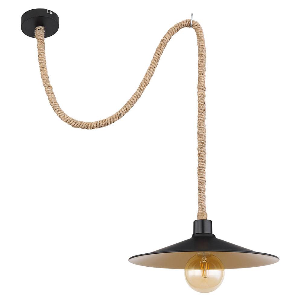 Hängeleuchte Seillampe Hanfseil gold schwarz Landhausstil Wohnzimmer Pendelleuchte Deckenlampe verstellbar, Hanfseil Metall, 1x E27 Fassung, DxH