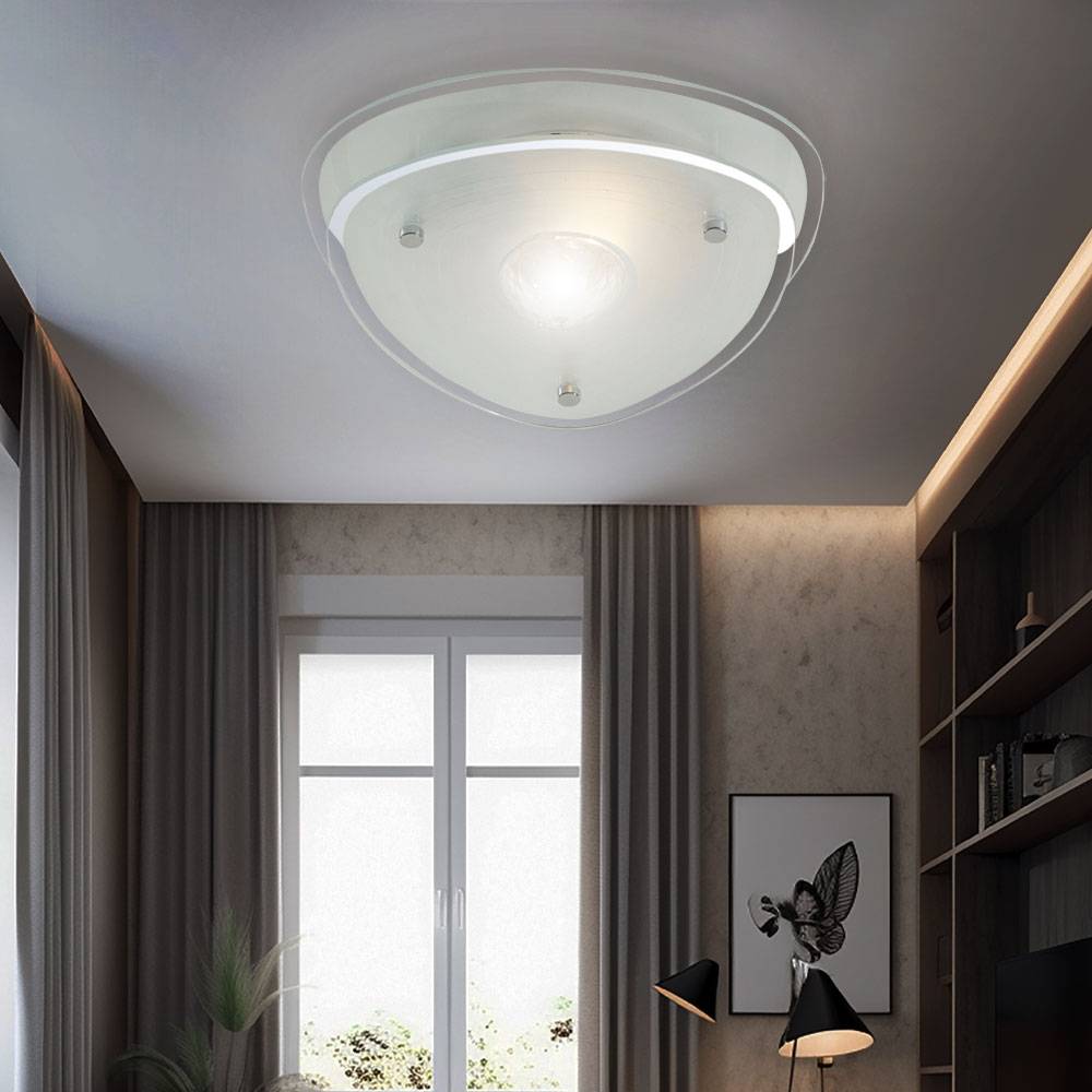 Deckenlampe Kristallglas Deckenleuchte Wohnzimmerlampe Flurleuchte, Metall chrom, Glas satiniert, 1x E27, LxBxH 28 x 28 x 10 cm