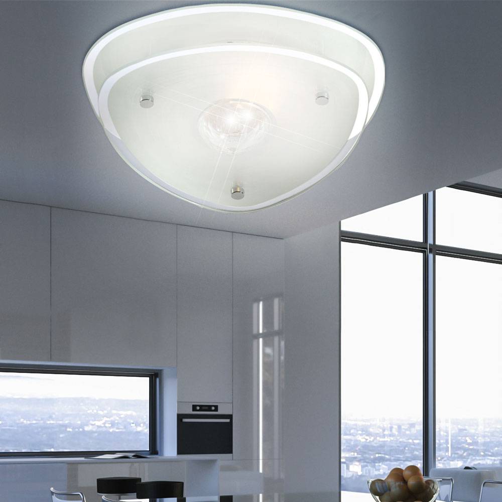 Deckenlampe Kristallglas Deckenleuchte Wohnzimmerlampe Flurleuchte, Metall chrom, Glas satiniert, 1x E27, LxBxH 28 x 28 x 10 cm