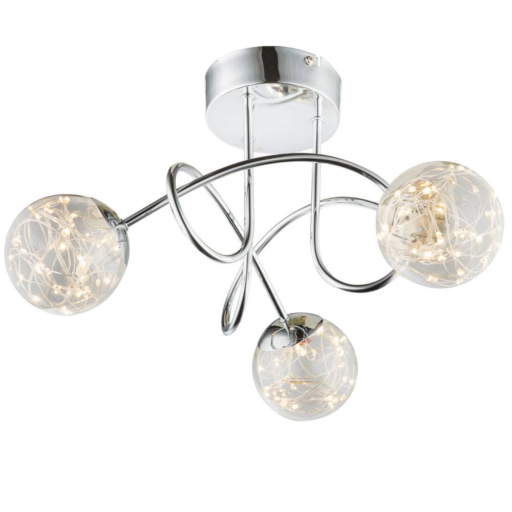 Deckenleuchte 3 Flammig Spotrondell geschwungen Wohnzimmerleuchte Decke Glas, Lichterkette, 3x LED 3,5W 350Lm warmweiß, DxH 38x26 cm