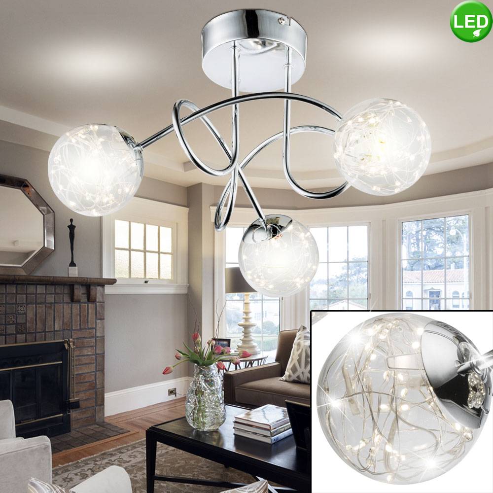 Deckenleuchte 3 Flammig Spotrondell geschwungen Wohnzimmerleuchte Decke Glas, Lichterkette, 3x LED 3,5W 350Lm warmweiß, DxH 38x26 cm