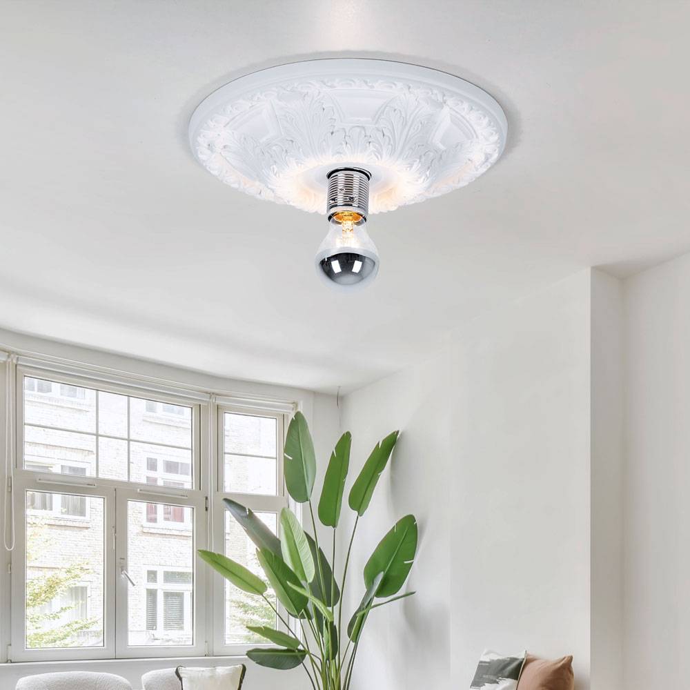 Deckenlampe ausgefallen Stuckrosette Decke Lichter Stuckleuchte weiß, Gips, Pariser Chic, zum selber gestalten, 1x E27, DxH 30x6 cm Trio 603300101