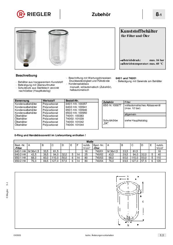 Polycarbonatbehälter für Nebelöler Standard BG 3 BG 4