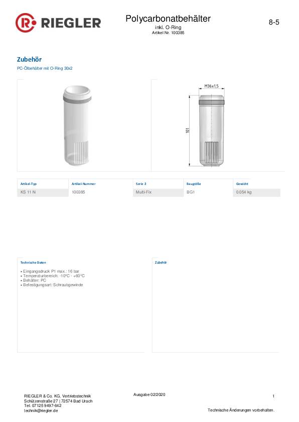 Polycarbonatbehälter inkl. O-Ring