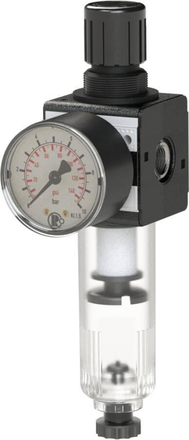 Filterregler multifix 100475 Gewinde G 3/8`` IG max. Druck 16 bar Durchflussmenge 1500 l/min A 47,8 mm B 192,1 mm D 125,