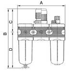 Riegler Wartungseinheit 3-tlg. »multifix«, Metallbehälter und Sichtrohr, BG 3, G 1/2, Eingangsdruck max. 20 bar, Regelbereich 0,5 - 10 bar<br>Dreit