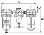 Riegler Wartungseinheit 3-tlg. »Standard«, PC-Behälter und Schutzkorb, BG 3, G 3/4, Eingangsdruck max. 16 bar, Regelbereich 0,5 - 10 bar<br>Dreitei
