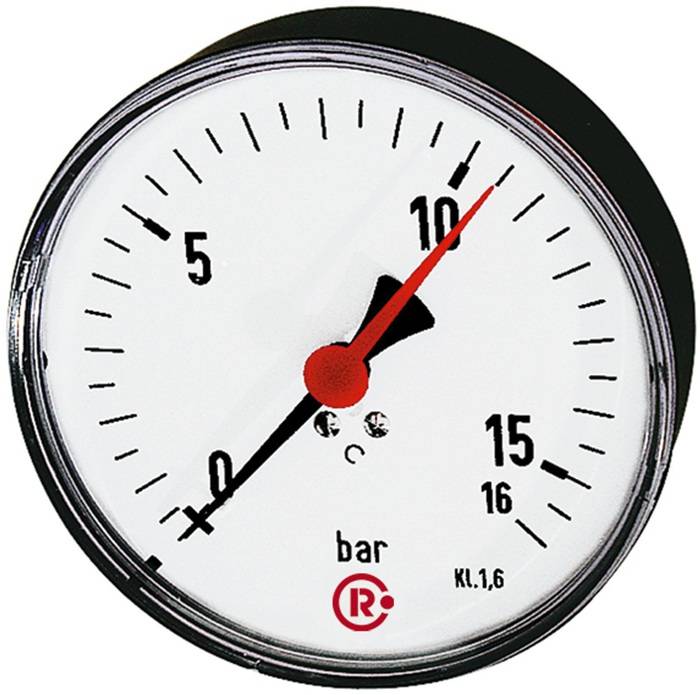 Standardmanometer Stahlblech G 1/4 hinten zentr. 0-1,6 bar D. 100