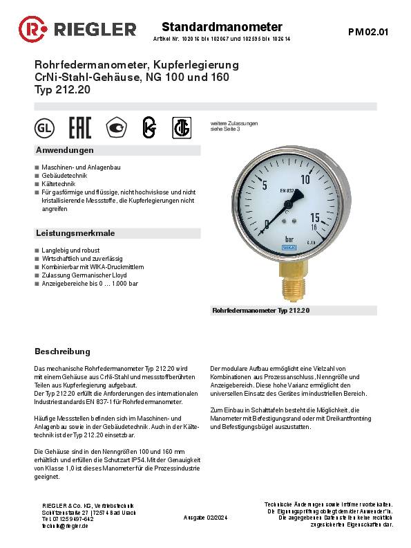Manometer Robustausführung G 1/2 unten 0 - 25,0 bar D. 160