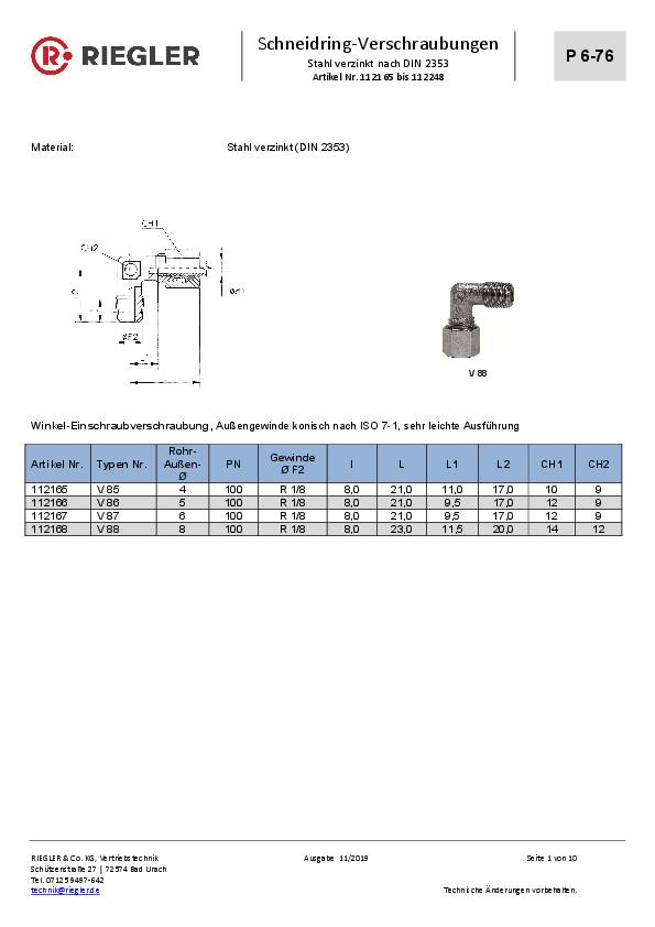 Manometer-Anschlussverschraubung G 1/4 i. Rohr-Außen-D.8 Stahl verz.