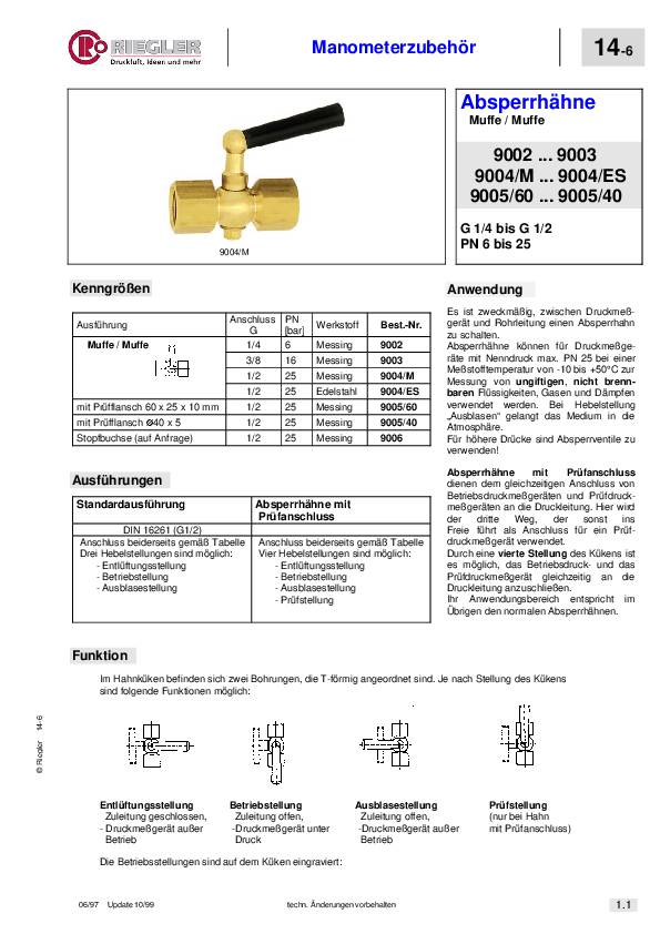 Manometer-Absperrhahn Muffe - Muffe aus Messing blank G 1/4