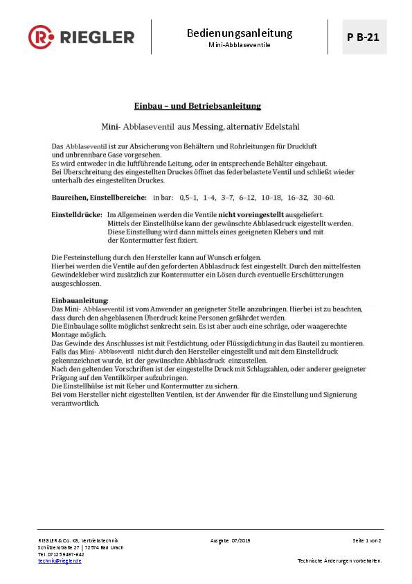 Mini-Abblasventil Edelstahl G 1/8 Ansprechdruck 6,0 - 12,0 bar
