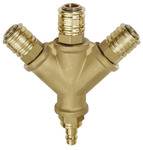 Riegler Verteiler mit 3 Schnellverschlusskupplungen NW 7,2, Messing blank, mit Stecknippel NW 7,2 - NW 7,8, G 1/2, Betriebsdruck 0-35 bar<br>1-, 2-