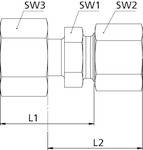 Riegler Reduzierung, Rohr-Außen-Ø Muffen 10/6 mm, PN max. 315 bar, SW1 14, SW2 14, SW3 SW 19, Stahl verzinkt<br>Reduzierung, leichte Ausführung