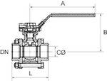 Riegler Edelstahlkugelhahn, 3-teilig, Baulänge nach DIN 3202-M3, G 2, DN 50, Betriebstemp. -20 °C bis 180 °C, PN max. 63 bar